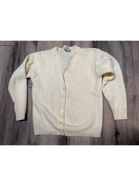 Vintage Christina Womens Lambswool & Angora Blend Ivory Button-Up Cardigan Sweat